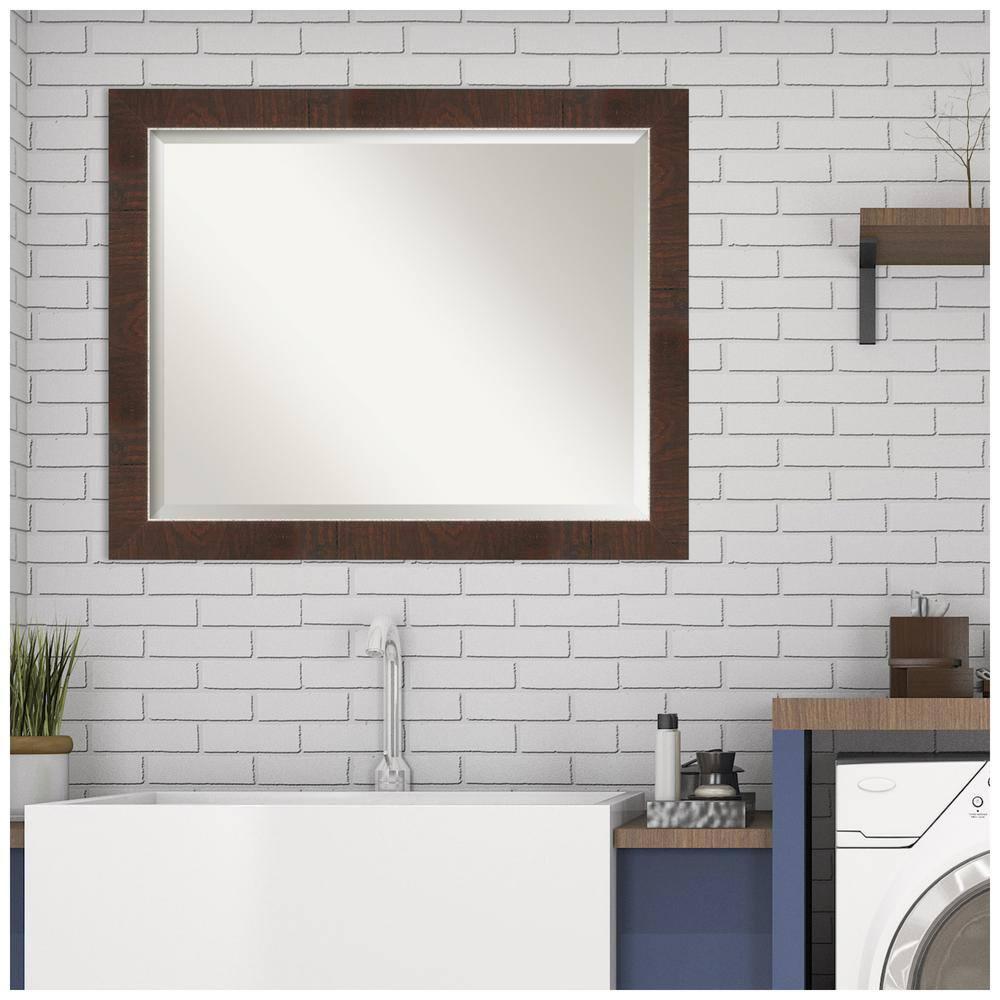 Amanti Art 32" x 26" Wildwood Framed Bathroom Vanity Wall Mirror Brown: Modern Rectangle, Beveled, Wall Mount, Polystyrene Frame