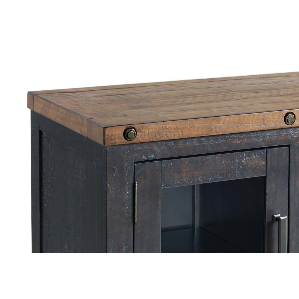 TV Stand with 2 Doors and Open Cubbies, Brown and Black- Saltoro Sherpi