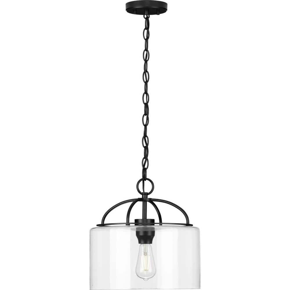 Progress Lighting, Leyden Collection, 1-Light Pendant, Matte Black, Clear Glass Shade