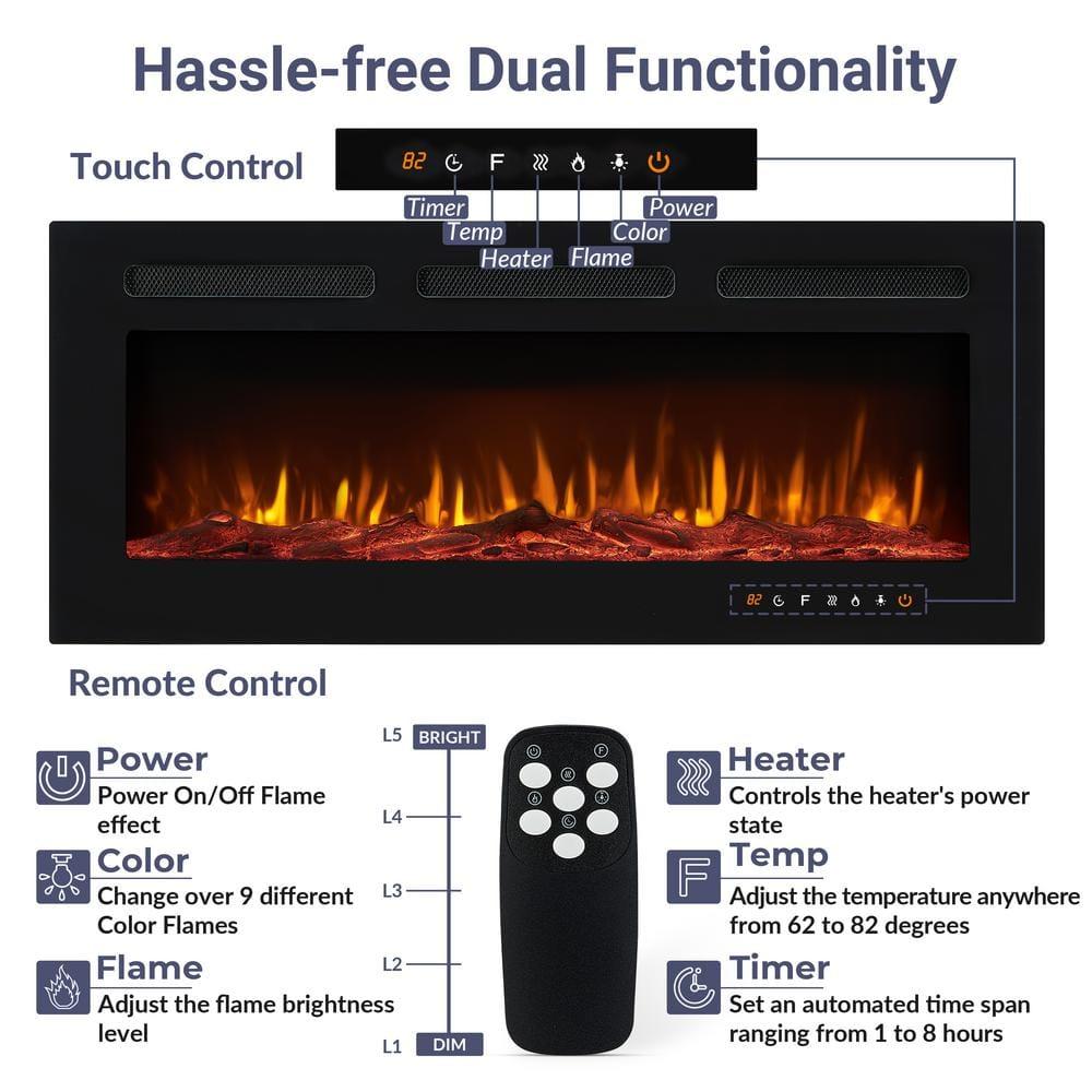 Alice 30" Electric Fireplace Inserts Recessed, Wall Mounted Fireplace LED Fireplace Heater with 12 Flame Colors, Touch Screen, Remote Control, Timer, Logset & Crystal Stones 500W/1500W - 30 inches