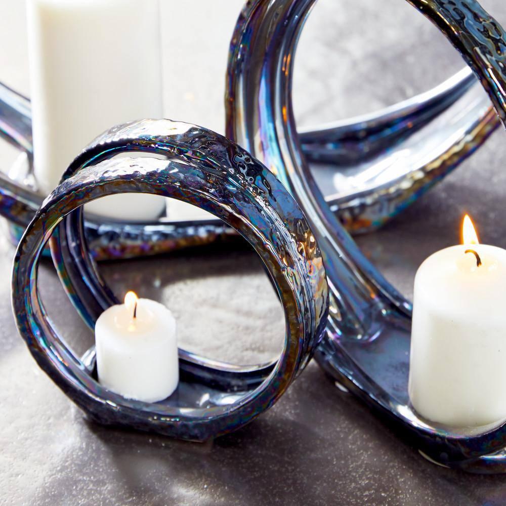 Set of 3 Glam Kaleidoscopic Candle Holders Silver - Olivia & May: Elegant Centerpiece, Metallic Finish