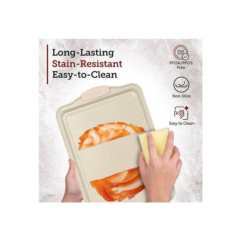 BAKKEN 6-Piece Deluxe Nonstick Baking Pan Set - Professional Grade Carbon Steel Bakeware with White Marble Coating & Silicone Handles