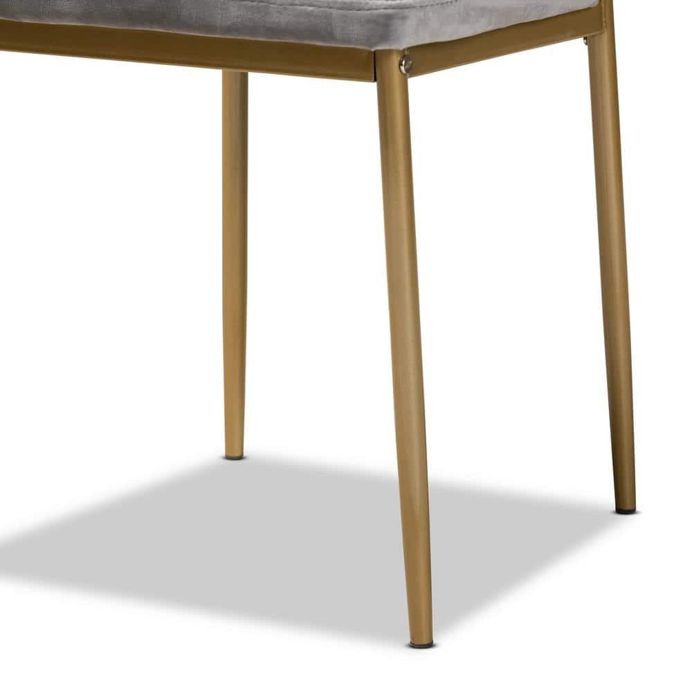 4pc Blaise Velvet Fabric Upholstered and Metal Dining Chair Set Gray/Gold - Baxton Studio