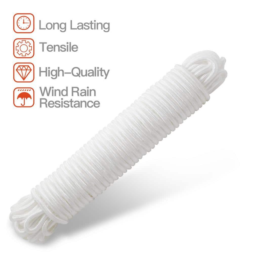 Anley 50 Ft Flag Halyard Rope (1/4 In), Suitable for Climbing, Swing, Camping Tent, Clothesline and Boats - Double Braided, Compatible with Flagpoles Up To 25 Feet (White)