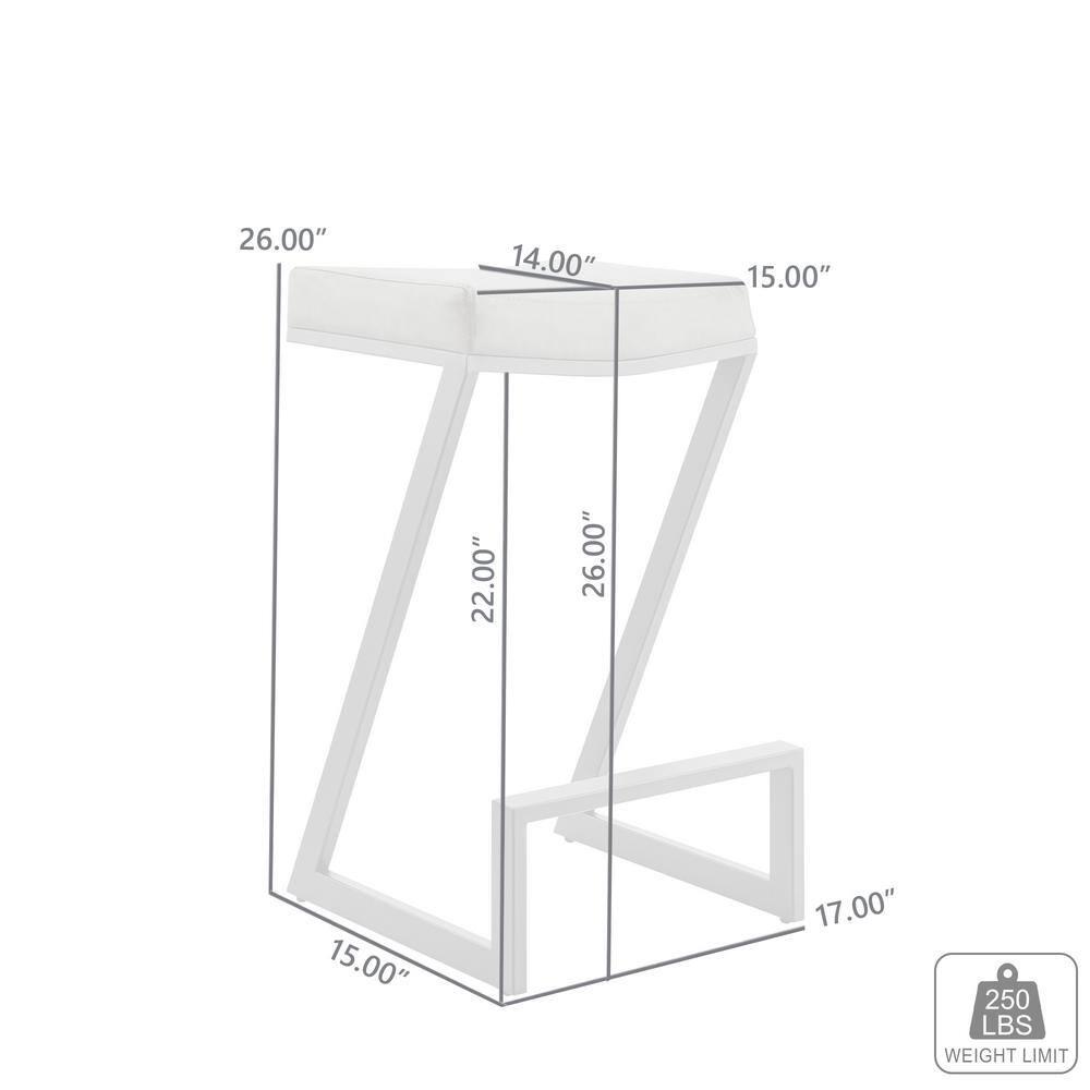 Armen Living Atlantis Backless Barstool, Brushed Stainless Steel Finish with PU Upholstery