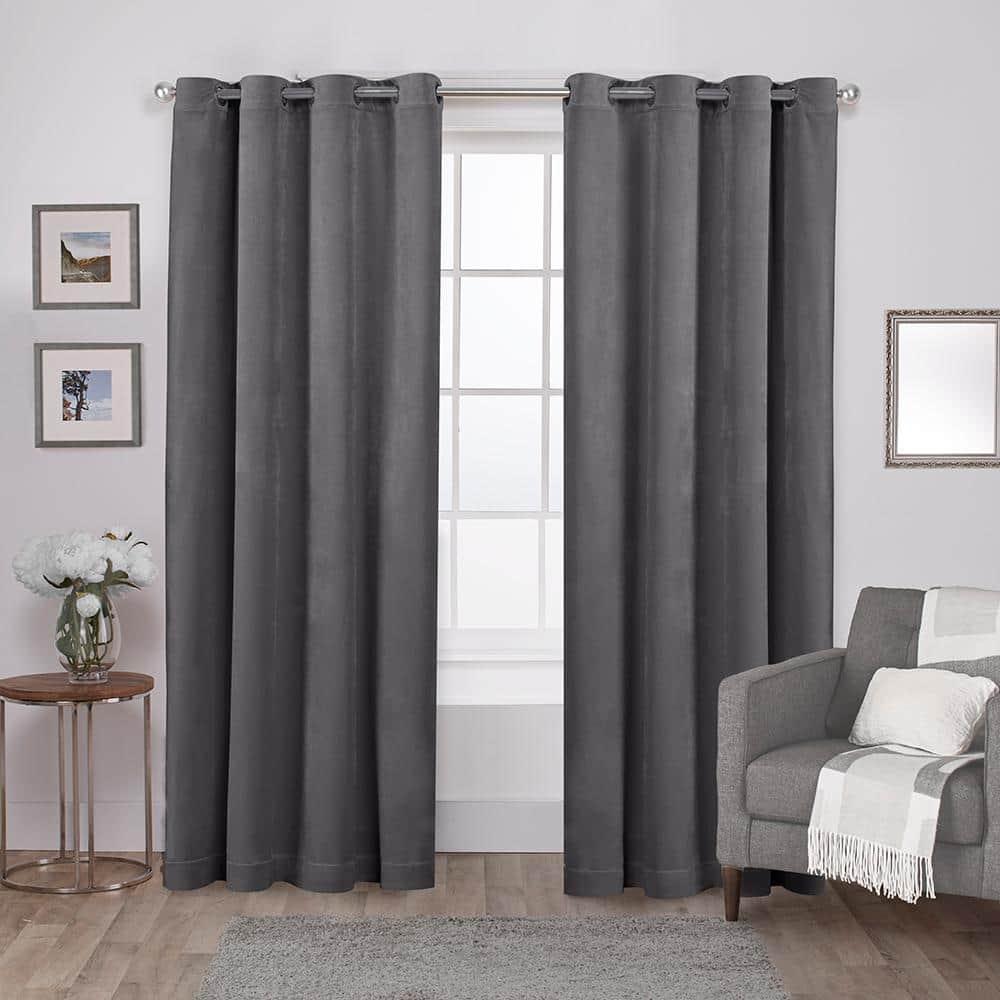 Set of 2 96"x54" Velvet Heavyweight Grommet Top Window Curtain Panel Gray: Light Filtering, Polyester, Exclusive Home