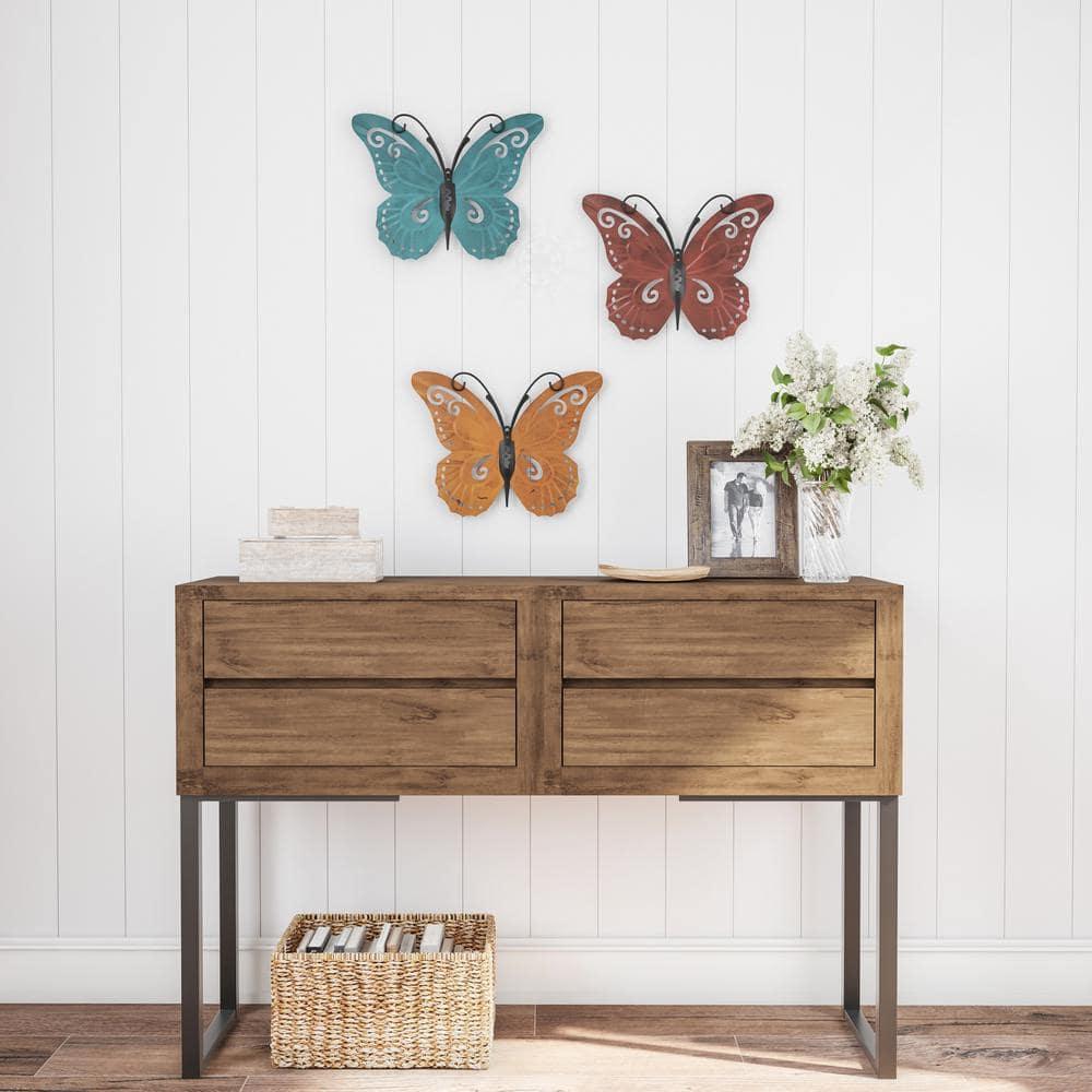 Butterfly Metal Wall Art 3 Piece Set- Hand Painted Decorative 3D Nature Butterflies for Modern Farmhouse Rustic Home or Office Decor by Lavish Home