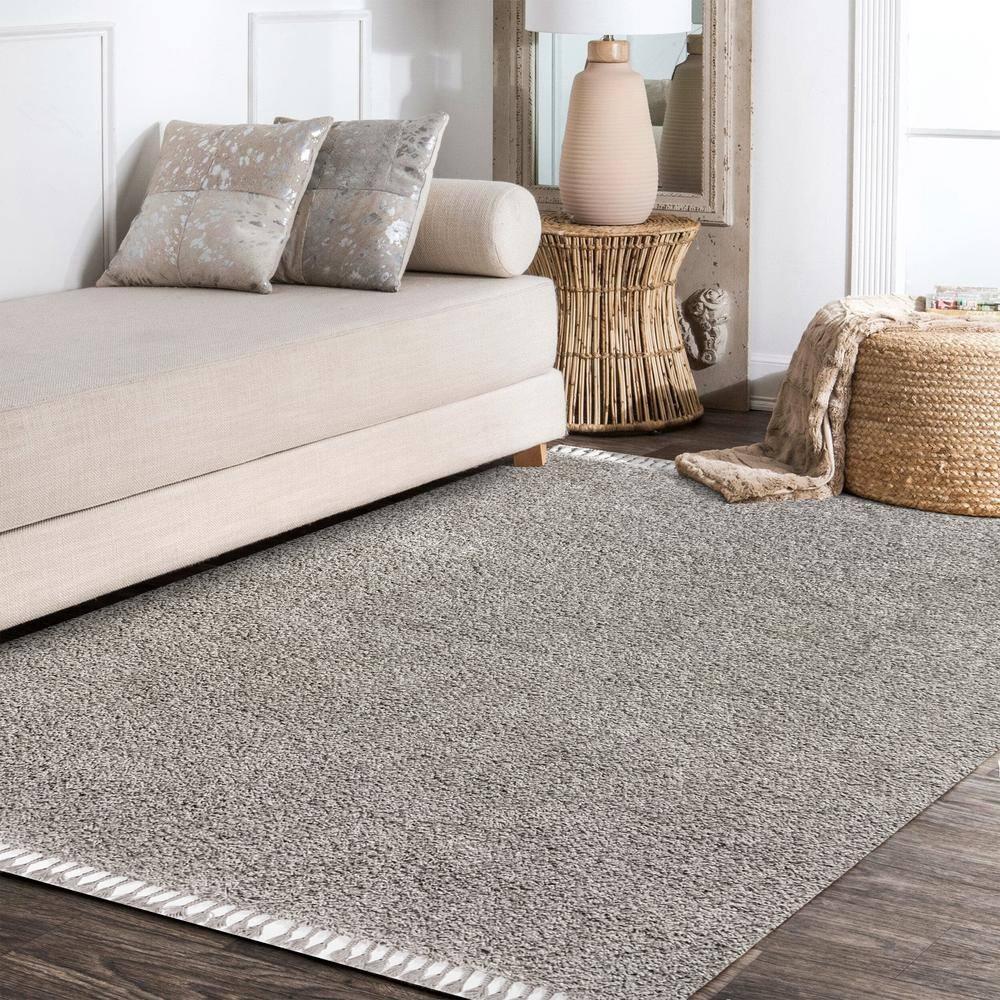 3'x5' Mercer Shag Plush Tassel Area Rug, Grey - JONATHAN Y