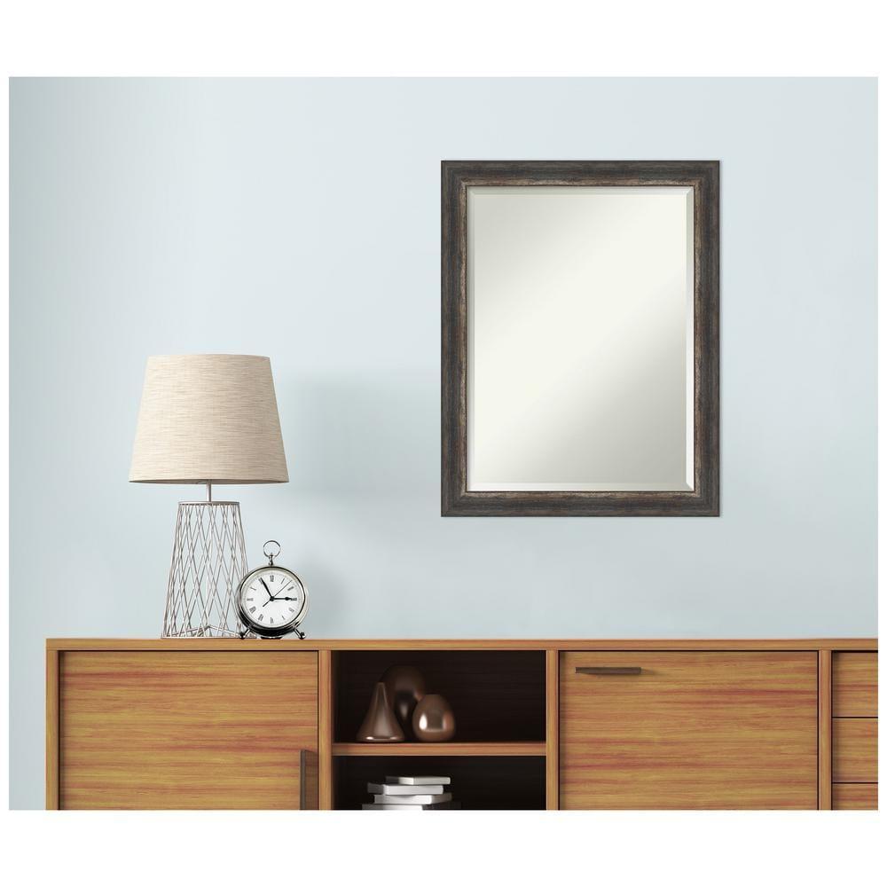 22" x 28" Bark Rustic Framed Bathroom Vanity Wall Mirror Charcoal - Amanti Art: Beveled, Polystyrene Frame, Wall Mounted