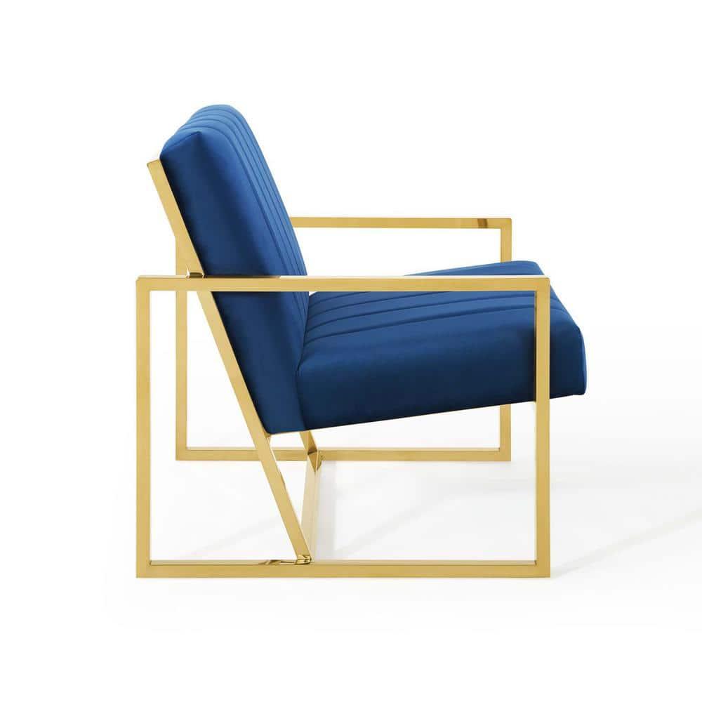 Modway Inspire Channel Tufted Performance Velvet Armchair in Navy