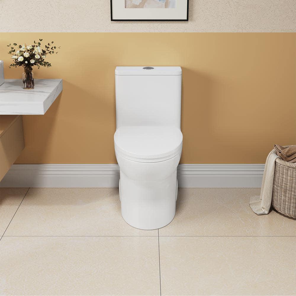 1.1/1.6 GPF Elongated Comfort Height Floor Mounted One-Piece Toilet, CUPC Certified, Watersense Cetified, Ceramic, White Color, Soft Close Seat T039WT