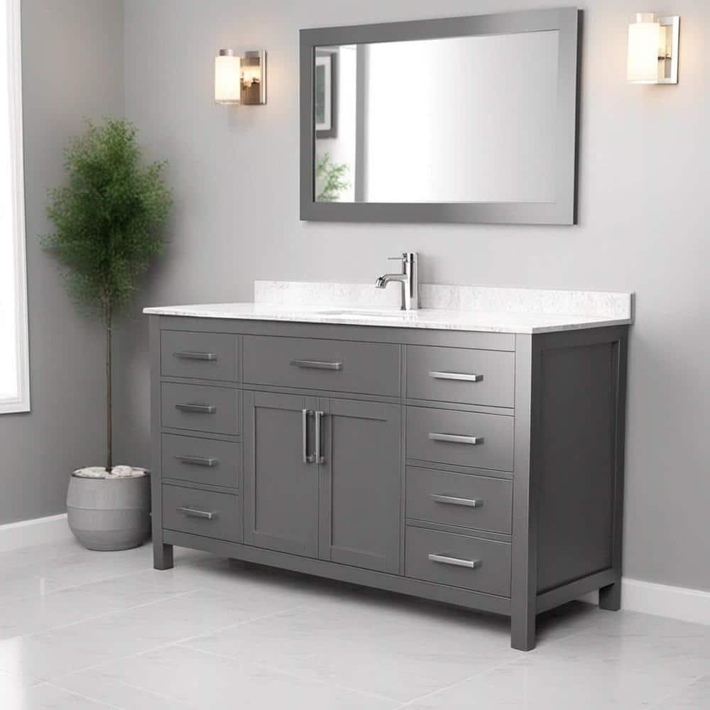 Beckett 60" Freestanding Single Bathroom Vanity with Cultured Marble Top