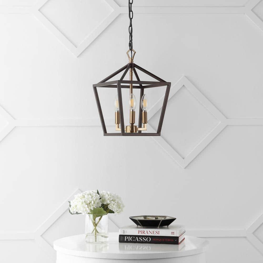 Ojai 10" 3-Light Iron Classic Modern Lantern LED Pendant, Oil Rubbed Bronze/Brass Gold