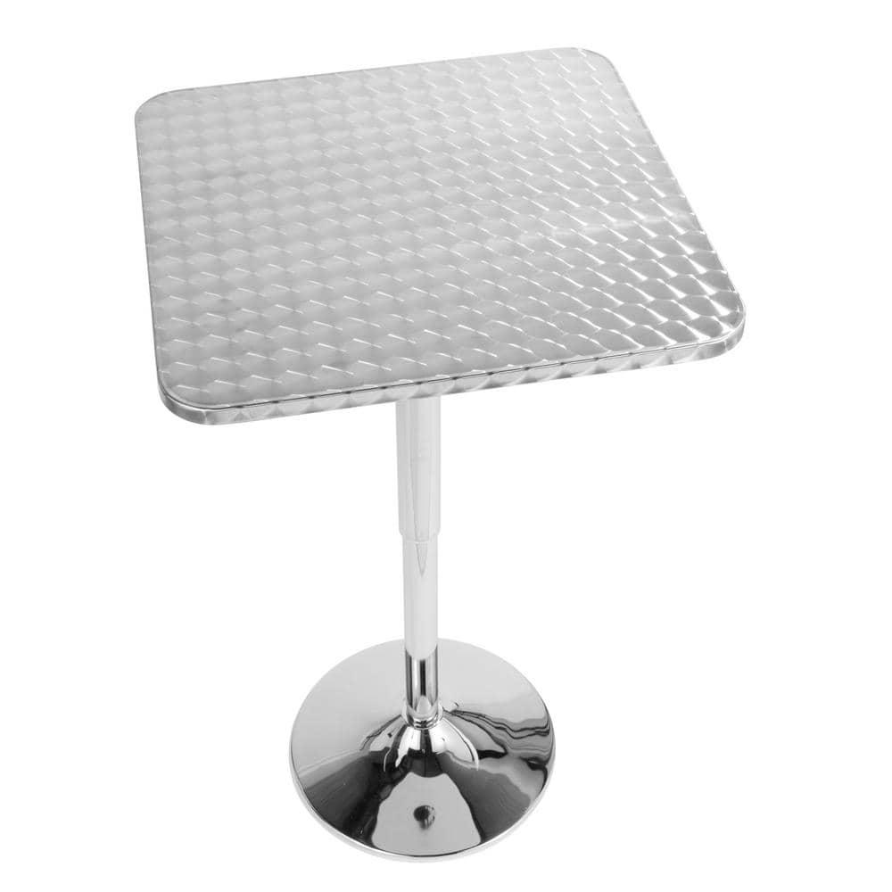 Adjustable Bar Height Table Metal/Silver - LumiSource: Hydraulic, Swirl Pattern, Pub Style, Stainless Top