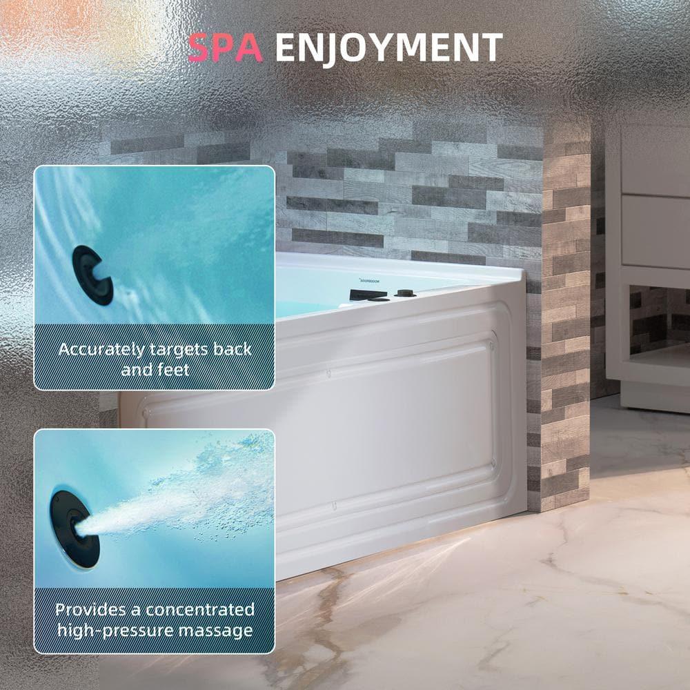 60" x 30" Whirlpool Heated Rectangular Alcove Acrylic Bathtub with Chrome/Matte Black Drain and Overflow