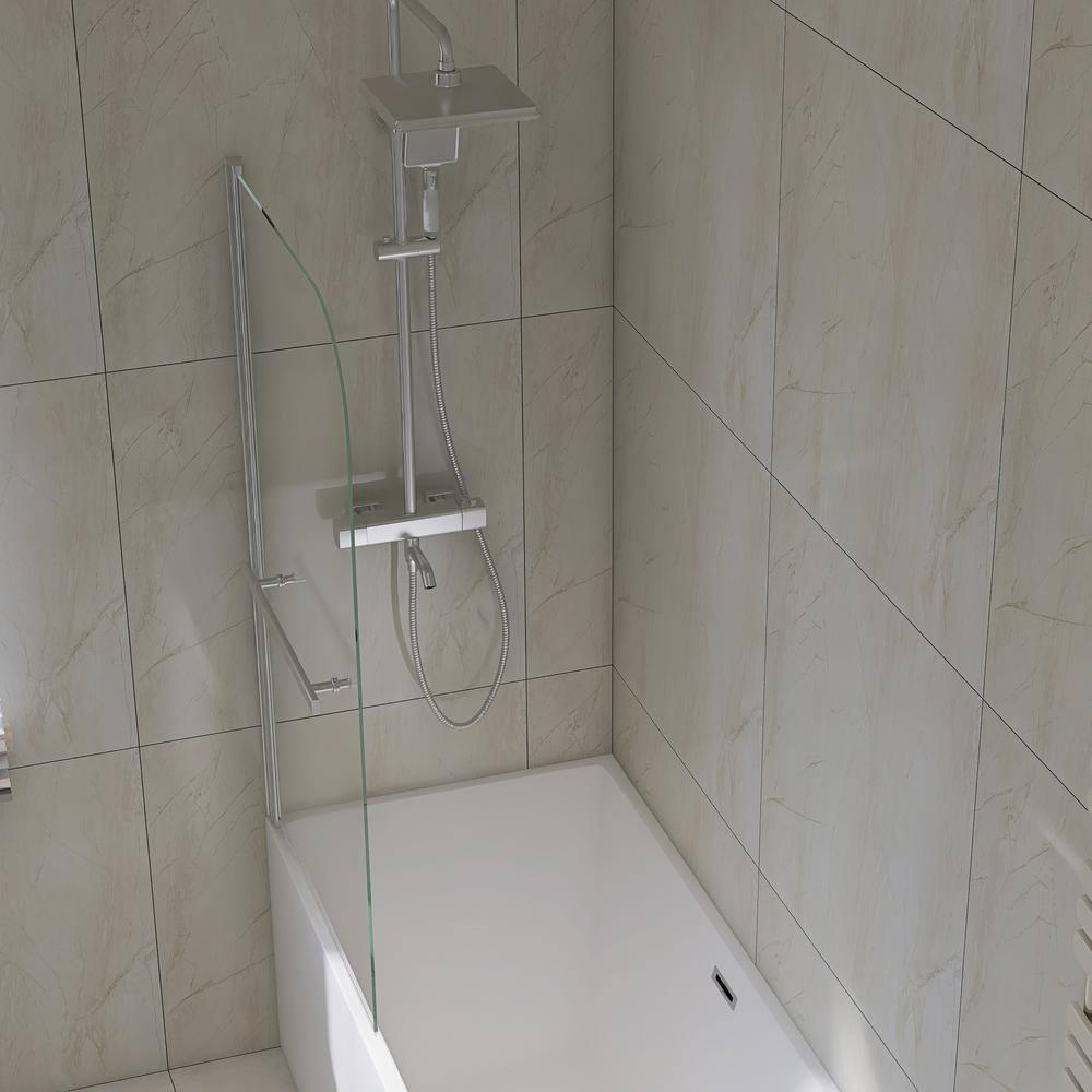 31" W x 55" H Tub Shower Door Panel, Foldable Bathtub Glass Shower Door, 180°Rotatable Pivot Glass Door Screen with 1/4" Thick SGCC Tempered Glass