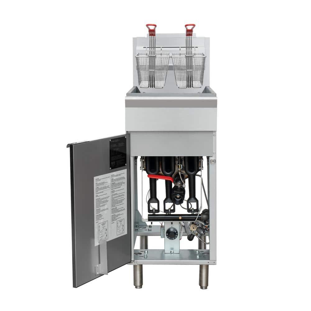 40 lb. Floor Standing Natural Gas Commercial Fryer with 90,000 BTU in Stainless-Steel, ETL Listed (KM-FDF40-NG)