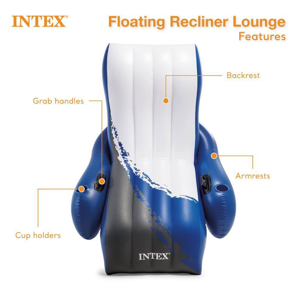 Intex Inflatable Floating Pool Recliner Chair with Cup Holders Large Outdoor