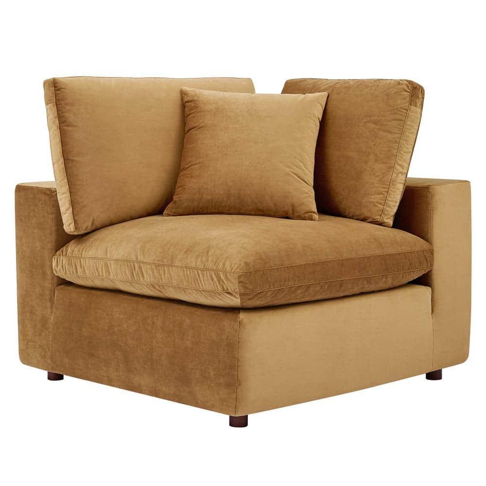 Modway Commix Down Filled Overstuffed Performance Velvet Corner Chair in Cognac