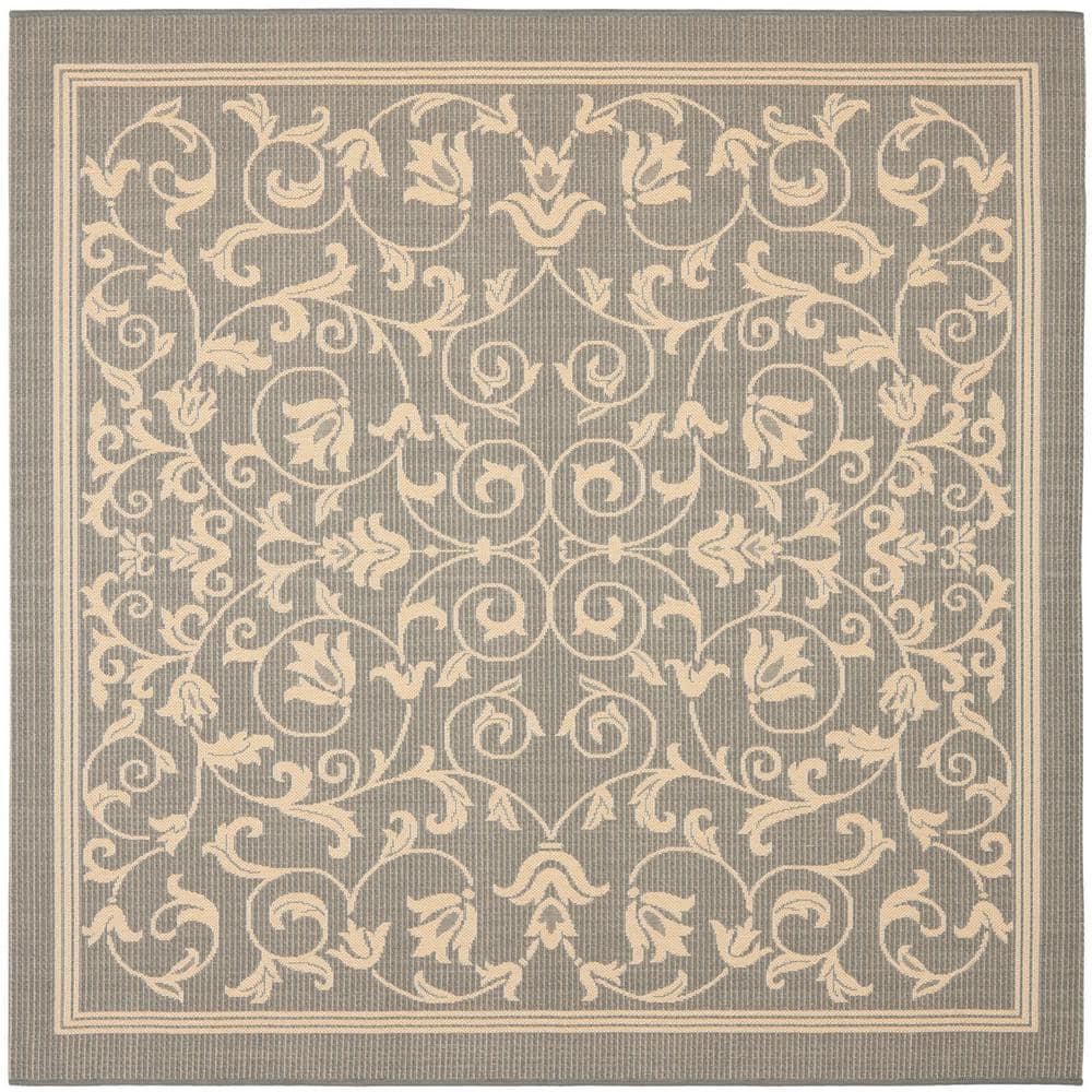 SAFAVIEH Courtyard Nanda Floral Indoor/Outdoor Area Rug, 7'10" x 7'10" Square, Grey/Natural