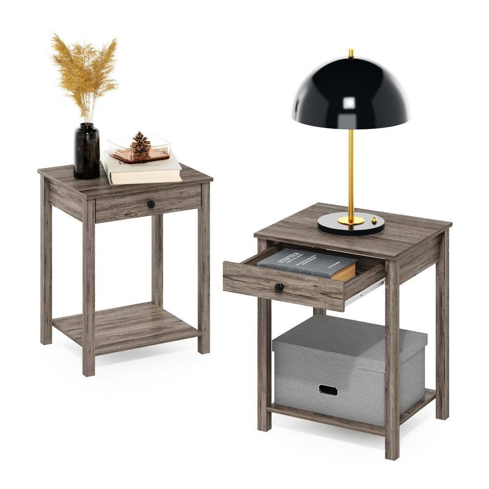 Furinno Classic Side Table with Drawer, 2 Pack, Rustic Oak