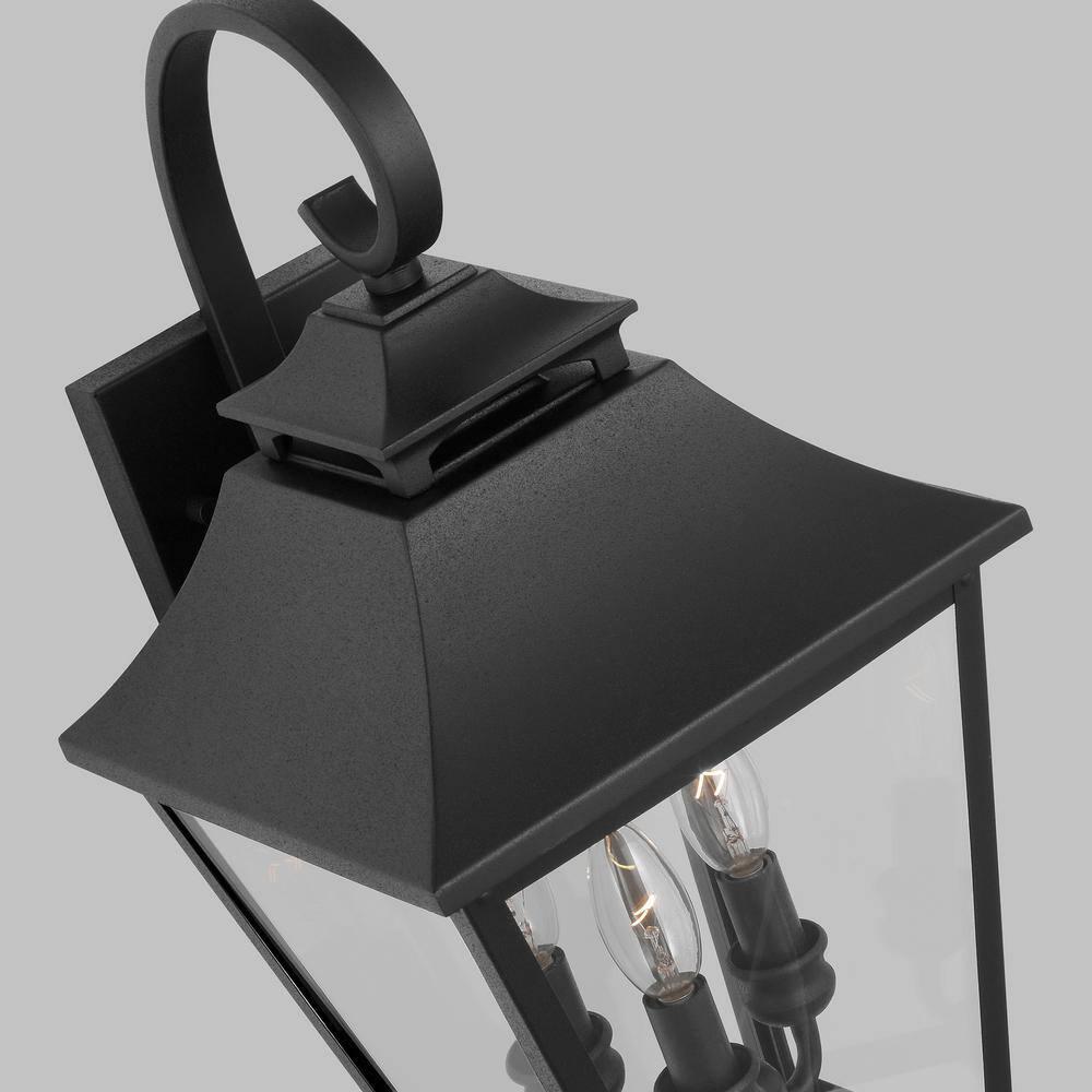 Textured Black 3-Light Outdoor Wall Lantern with Clear Seeded Glass