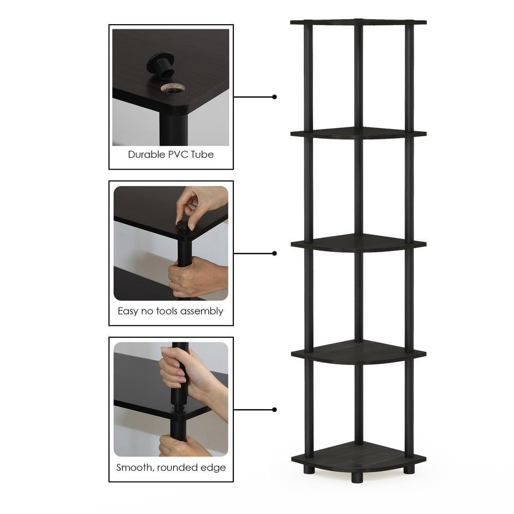 Furinno Turn-N-Tube 5 Tier Corner Display Rack Multipurpose Shelving Unit, Espresso & Black - 57.7 x 11.6 x 11.6 in.
