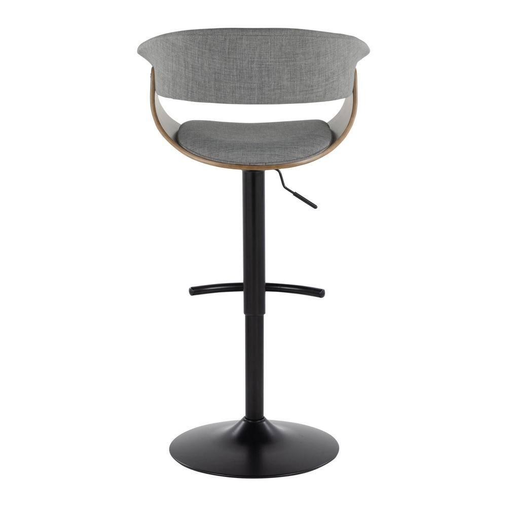 Set of 2 Vintage Modern Adjustable Barstools Black/Walnut/Light Gray - LumiSource: Swivel, Upholstered, Metal Base