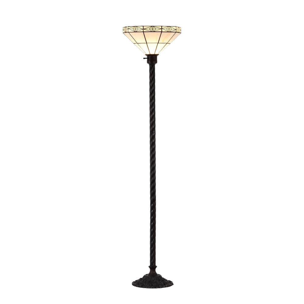 Tiffany-style Mission-style White Torchiere Floor Lamp with Durable White Zinc Construction