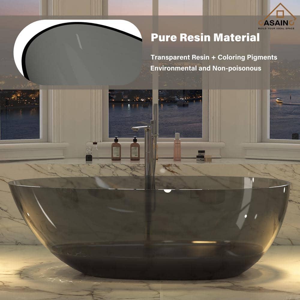 67'' x 34'' Egg Semi Transparent Resin Freestanding Soaking Bathroom Bathtub