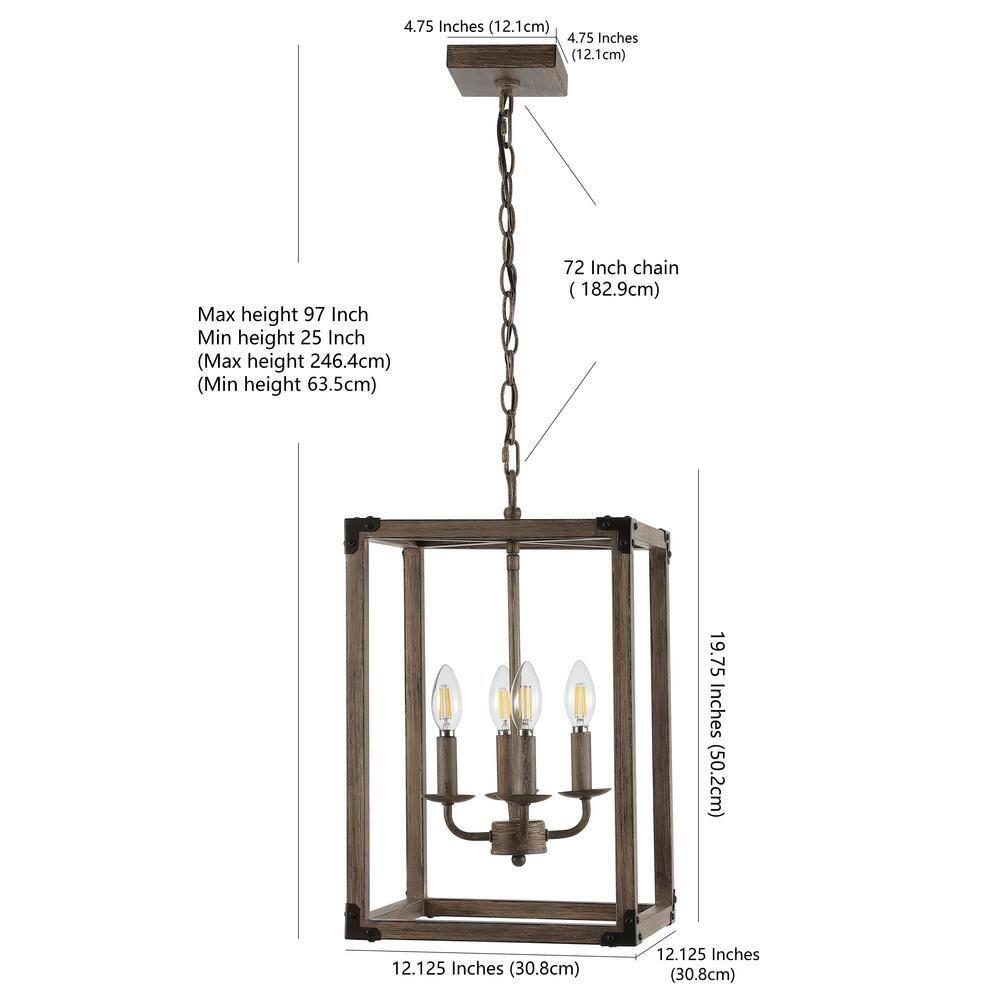 Magnolia 12.13" 4-Light Adjustable Iron Rustic Farmhouse LED Pendant, Brown