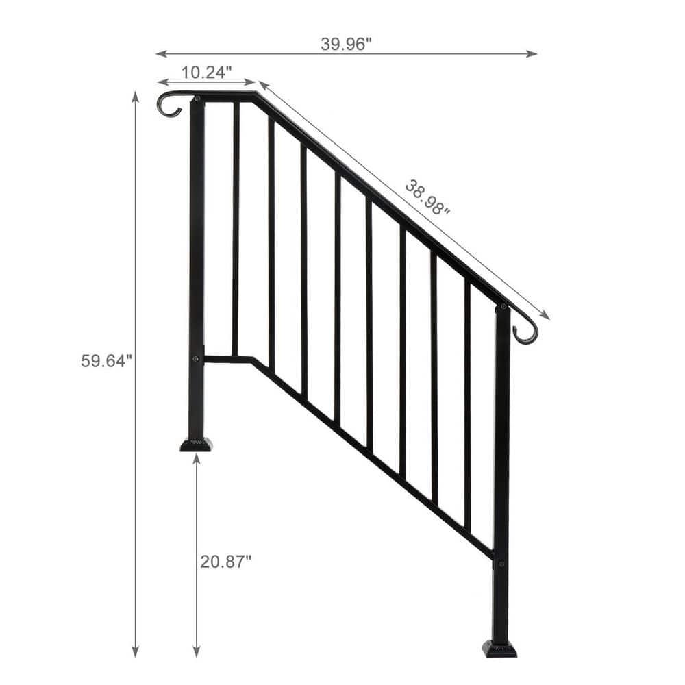 BaytoCare Handrail for Stairs 3-Step Stair Railing Steps Handrail - Black