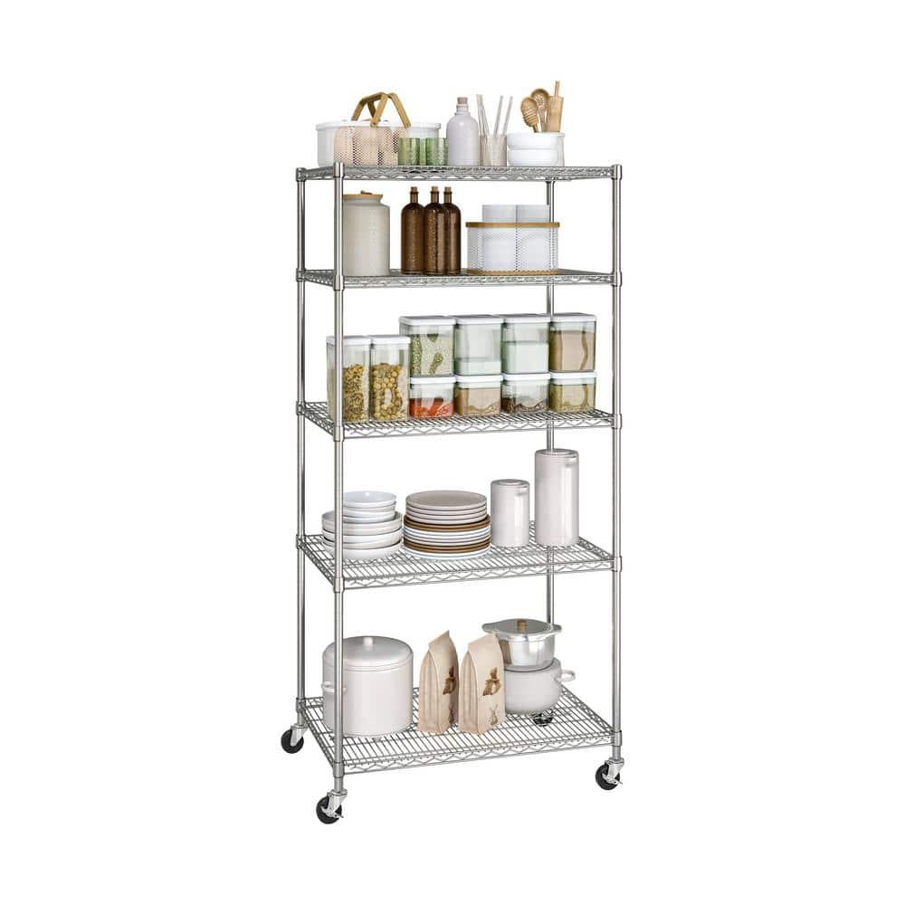 Seville Classics 36'' W 5-Tier NSF-Certified Steel Shelving with Wheels