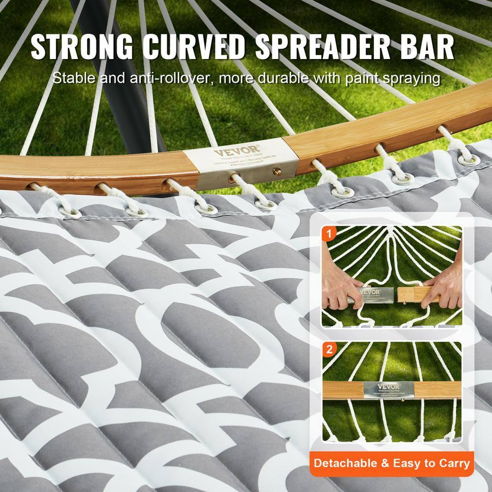 2 Person 12.3 ft Hammock with Stand Included Double Hammock with Curved Spreader Bar and Detachable Pillow