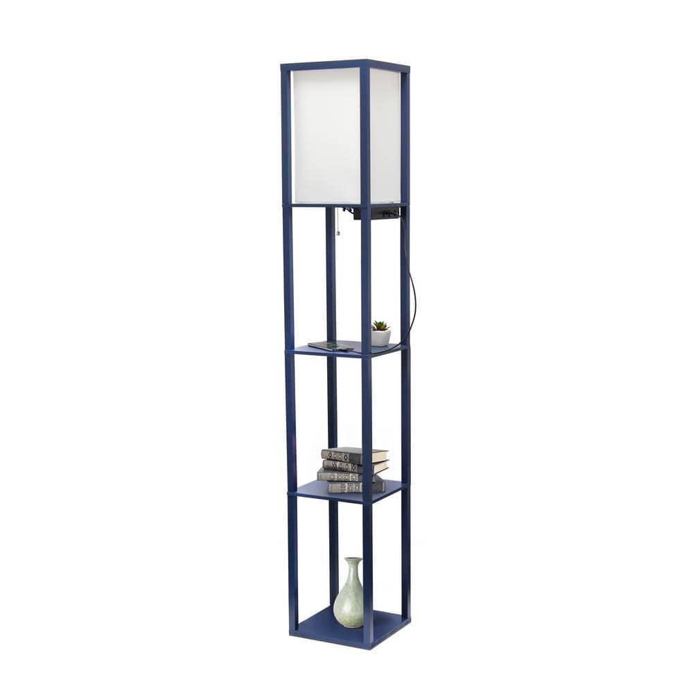 Creekwood Home Classix 62.5" 3-Tier Storage Floor Lamp with Charging Ports and Outlet Navy Blue
