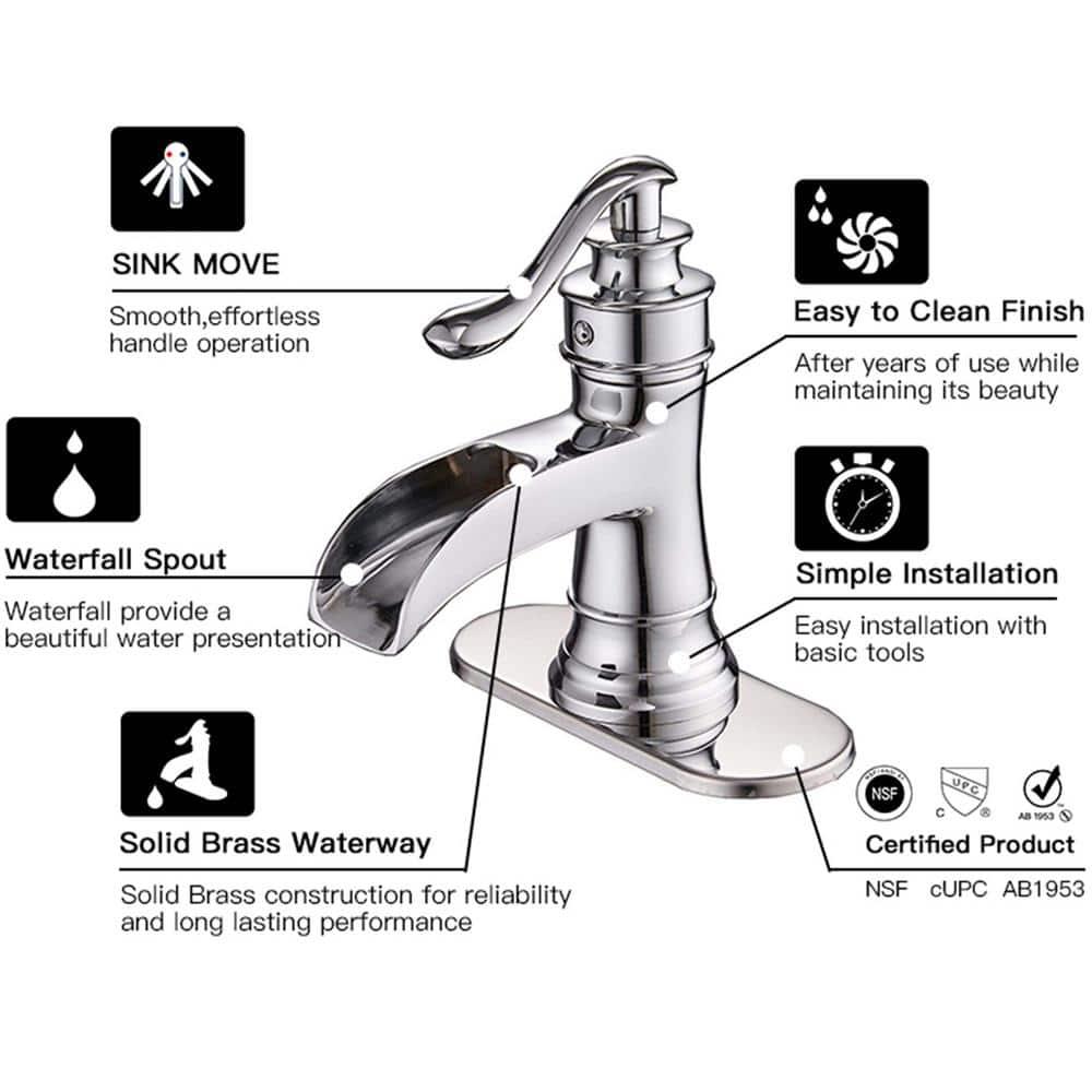 BWE Waterfall Single Hole Single-Handle Low-Arc Bathroom Faucet With Pop-up Drain Assembly