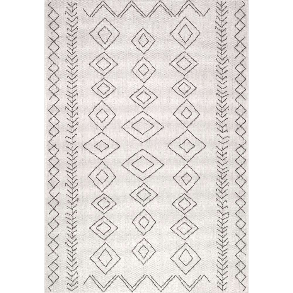 Ezri Diamond Indoor/Outdoor Area Rug for Living Room Patio Deck Front Porch Kitchen, Ivory/Dark Grey
