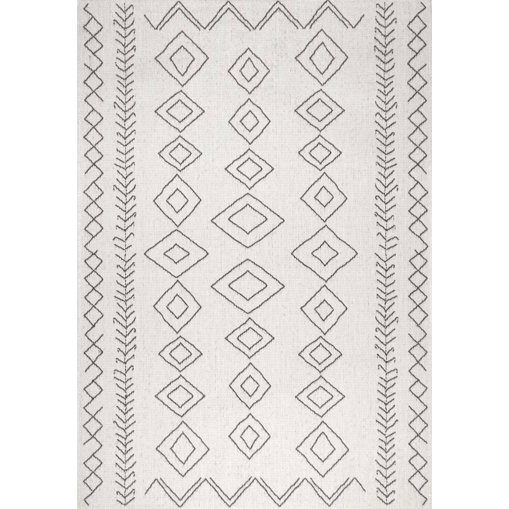 Ezri Diamond Indoor/Outdoor Area Rug for Living Room Patio Deck Front Porch Kitchen, Ivory/Dark Grey