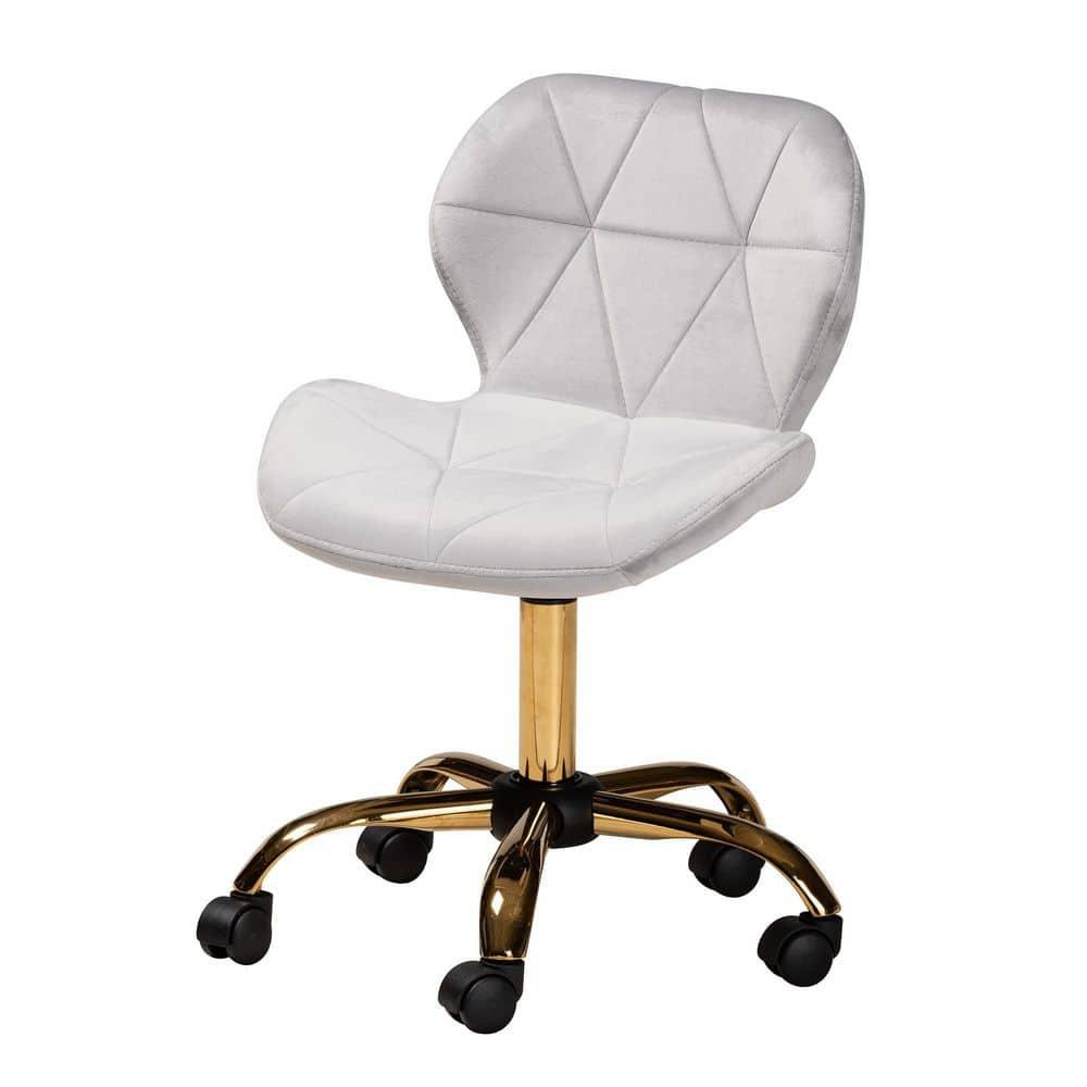 Baxton Studio Savara Contemporary Glam and Luxe Grey Velvet Fabric and Gold Metal Swivel Office Chair