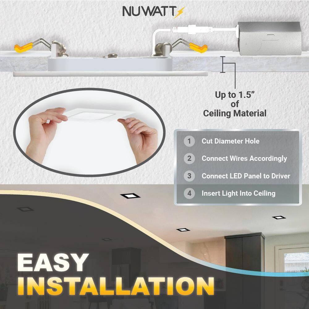 4 in. Slim Canless Square LED Recessed Light 12W 5CCT Dimmable IC Rated 550LM Black Trim 12PK