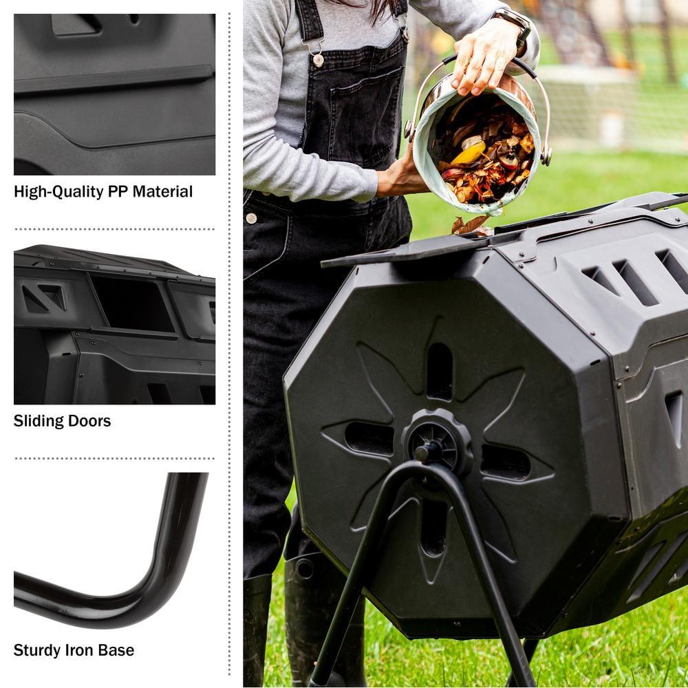 Pure Garden Compost Tumbler - 43Gal Compost Bin with Dual Chambers, 360-Degree Rotating Design, and Garden Gloves Included - Homesteading Supplies