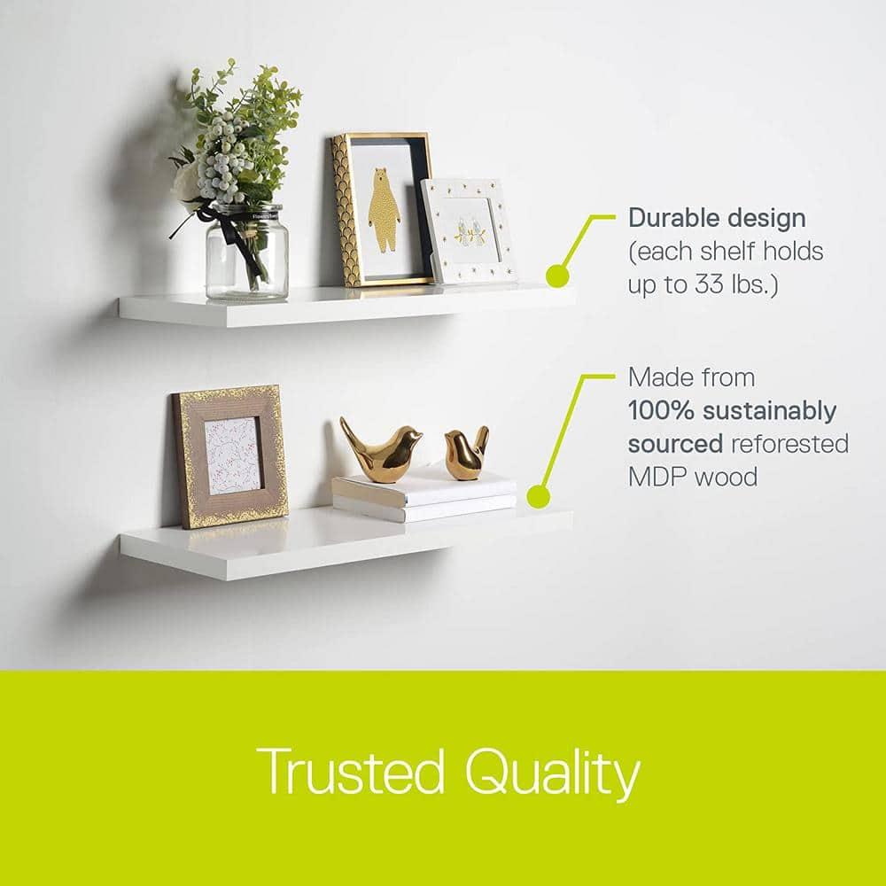 Delta Cycle Slim Floating Wall Shelves, Set of 2, 24’ x 8’ x 1’, White