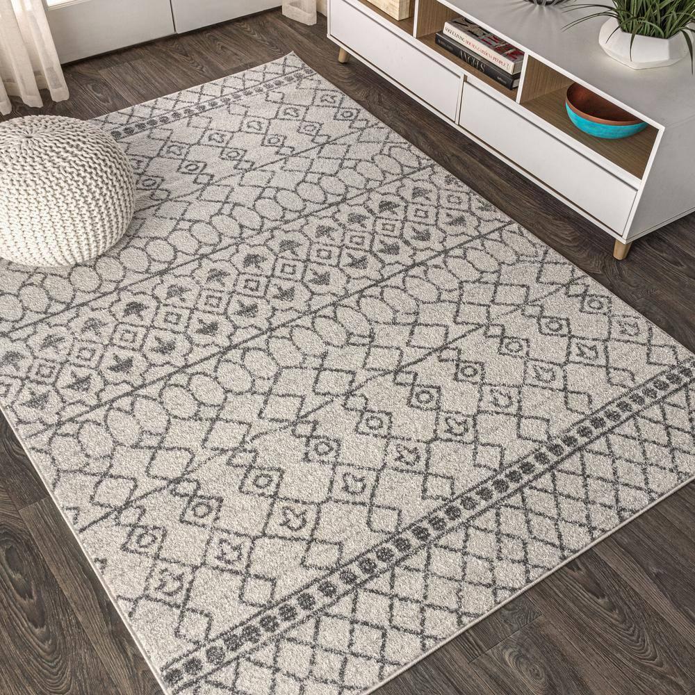 8'x10' Izil Moroccan Beni Souk Area Rug, Cream/Gray - JONATHAN Y