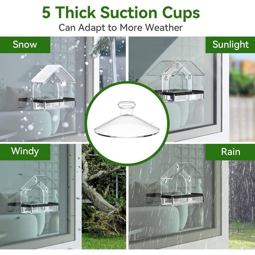 Clear Window Bird Feeder with 5 Extra Strong Suction Cups, DY-SKTY Sturdy and Durable Acrylic Birdfeeders for Viewing Wild Birds Outside, as a Bird Watching Gift, Outdoor Birdhouse Box, Garden Decor