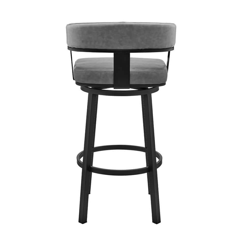 Armen Living Cohen30" Bar Height Swivel Bar Stool in Black Finish and Gray Faux Leather