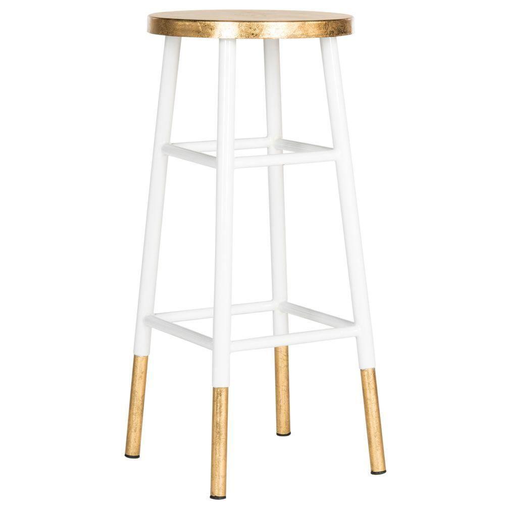 Emery Dipped Gold Leaf Bar Stool - FOX3230 - White/Gold - Safavieh Couture
