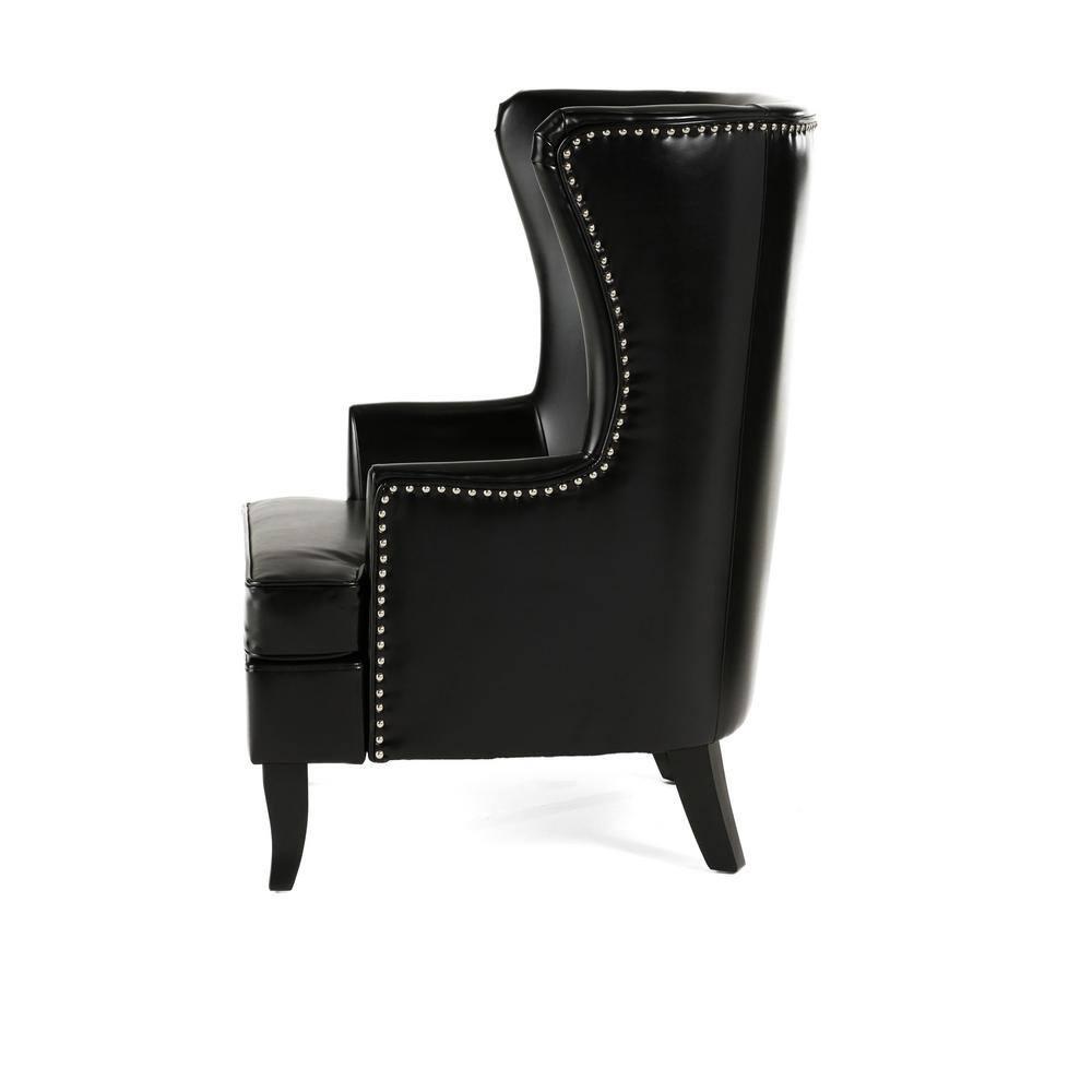 Christopher Knight Home Canterburry High Back Bonded Leather Wing Chair by  Club Chairs Black