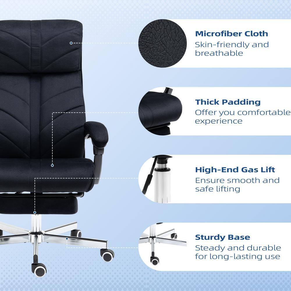Vinsetto High-Back Ergonomic Office Chair with Footrest, Microfiber Computer Chair with Reclining Function and Armrest, Executive Office Chair, Black