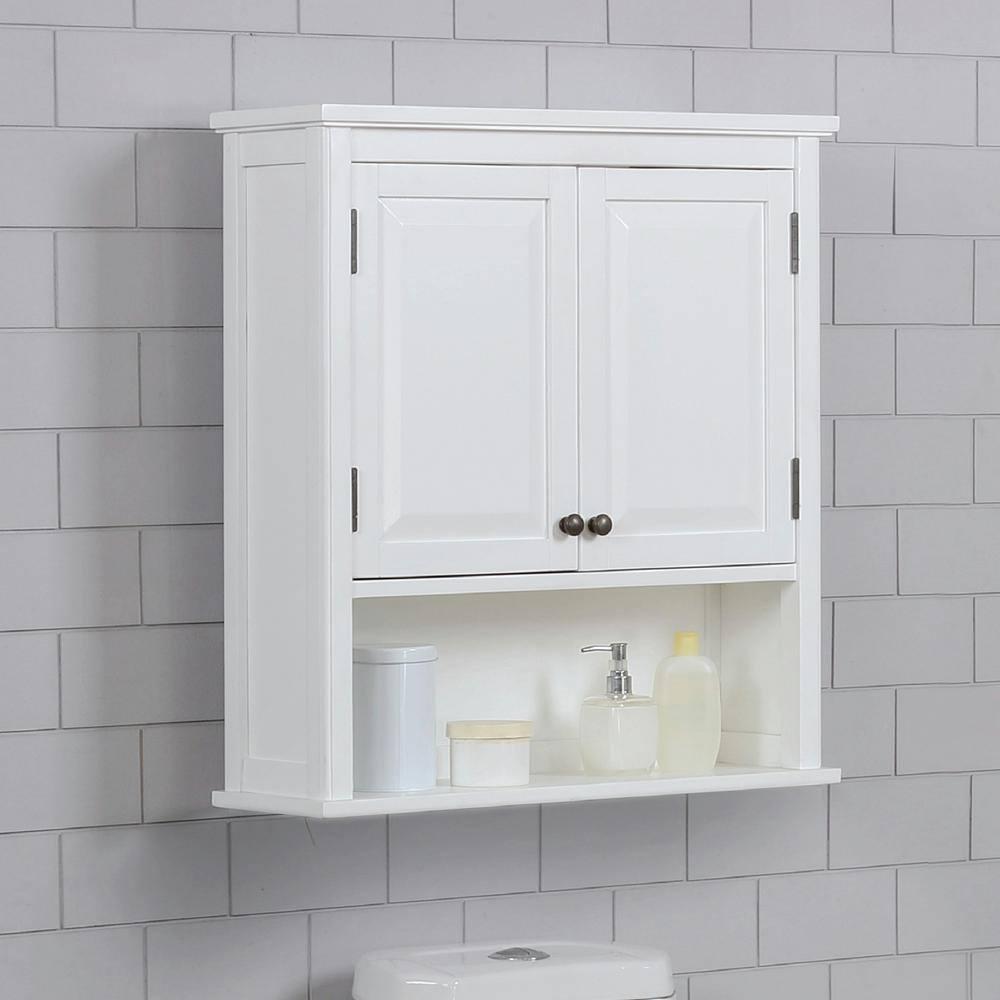 Dorset Wall Mounted Bath Storage Cabinet with Two Doors and Open Shelf White - Alaterre Furniture: Hardwood Medicine Cabinet, Adjustable Shelf
