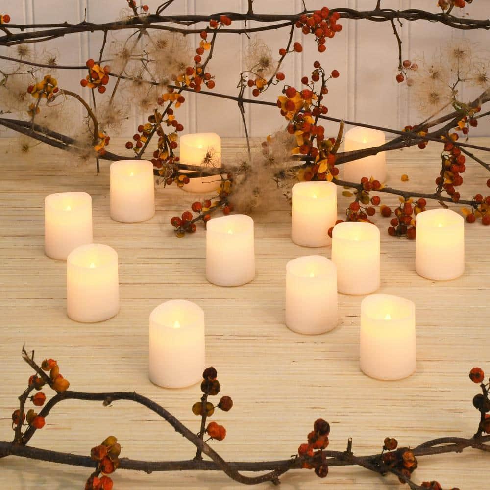 LumaBase Battery Operated LED Votive Candles, Amber - Set of 12